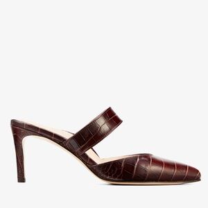 Inez Mora Mule in Cocoa Croco Pointed Toe Embossed Leather Slip-On Shoes